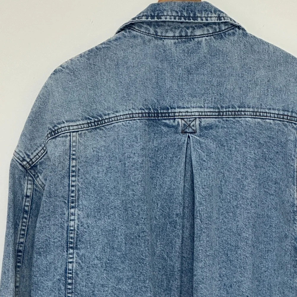We the Free Opal Swing Denim Jacket L Blue Oversized Trucker Relaxed Slouchy